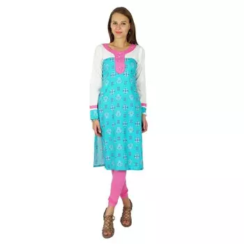 Phagun Indian Women Bollywood Kurta Этническое дизайнерское платье Kurti из хлопка-туники 10 аква голубой