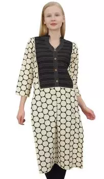 Phagun Indian Women s Designer Beige Kurta Kurti Tunic Pin Tuck Ethnic 10 бежевый