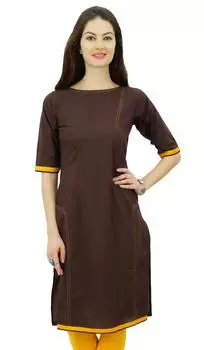 Phagun Indian Womena s Solid Brown Kurti Cotton Tunic Regular Straight Kurta - 10 коричневый