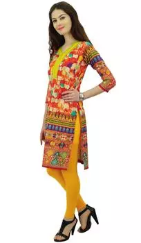 Phagun Индийская женская хлопковая принтованная прямая длина до колен Повседневная Курта Курти - 14 разноцветный