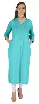 Phagun Indo Western Solid Kurti для женщин с V-образным вырезом W с боковым разрезом Indian Traditional 3XL аква голубой