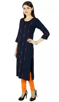 Phagun Этническая Болливуд Курти Ручной Работы Район Курта Женское Платье-Туника 10 темно-синий