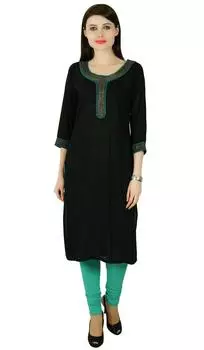 Phagun Этническая Болливуд Курти Ручной Работы Район Курта Женское Платье-Туника 14 чёрный