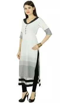 Phagun Этническая дизайнерская повседневная женская туника Kurti Bollywood в горошек из полиэстера 14 белый