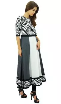 Phagun Этническая хлопковая дизайнерская куртка с принтом Kurta Grey Anarkali Tunic Kurti 14 серый
