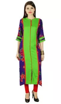 Phagun Этническая Курти Район Цветочные 3 4 Рукава Болливуд Курта Женская Туника 10 фиолетовый