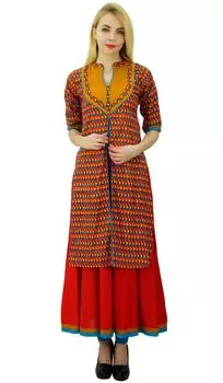 Phagun Этнические женские хлопковые курты с геометрическим принтом Курти дизайнерские повседневные платья 10 разноцветный