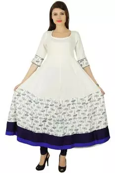 Phagun Этнический Дизайнер Цветочные Курта Женщины Болливуд Район Курти Туника Платье 10 покинуть белый