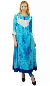 Phagun Этнический топ из хлопка с рукавами 3 4, женское платье с принтом галстука и красок, платье Kurti 10 синий