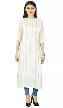 Phagun Этническое дизайнерское женское болливудское вискозное однотонное повседневное платье-туника Kurti 10 белый