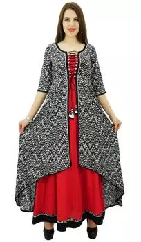 Phagun Этническое женское платье-туника с однотонным узором Anarkali Kurti Top Rayon 10 красный