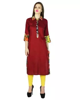 Phagun Kurta Индийское дизайнерское женское этническое платье Курти из хлопкового вискозы Топ-туника 14 красный