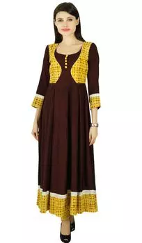 Phagun Kurta Tie Dyed Casual Designer Women Ethnic Kurti Rayon Top Tunic 10 коричневый