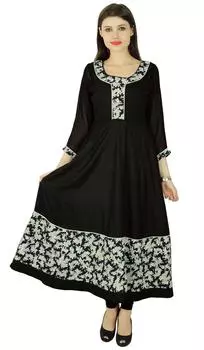 Phagun Kurta Женщины Этнический Дизайнер Цветочный Район Повседневная Курти Туника Платье 10 чёрный