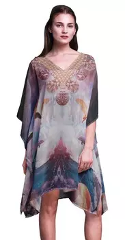 Phagun Ladies Kaftan Праздничная домашняя одежда Midi Dress Beach Coverup-4X-5X 4X-5X синий