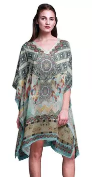 Phagun Ladies Kaftan Праздничная домашняя одежда Midi Dress Beach Coverup-4X-5X 4X-5X салатный