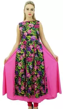 Phagun Ladies Pink Anrakali Kurti Indian Double Layer Kurta Women Summer 14 розовый