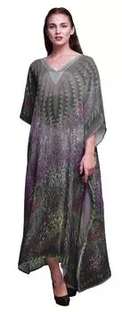Phagun Leopard Animal Skin Beach Kaftan Bikini Cover up Womena s Maxi Dress Long 4X-5X аметист
