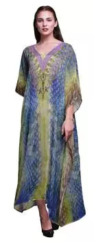 Phagun Leopard Animal Skin Womens Long Beach Kaftan Beachwear Bikini Coverup Maxi 4X-5X средний синий