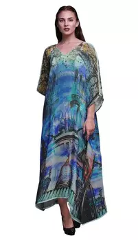 Phagun Mughal Monuments Beach Kaftan Bikini Cover up Womena s Maxi Dress Long 4X-5X синий