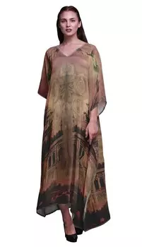 Phagun Mughal Monuments Ladies Kaftan Holiday Loungewear Maxi Dress Beach 4X-5X персиковый