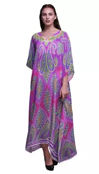 Phagun Ogee Damask Ladies Kaftan Holiday Loungewear Maxi Dress Beach 4X-5X фиолетовый