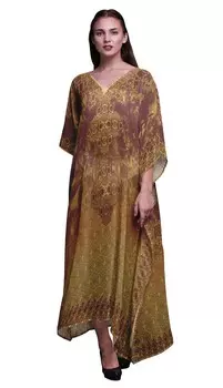 Phagun Paisley Ethnic Beach Kaftan Bikini Cover up Womena s Maxi Dress Long 4X-5X светло-коричневого