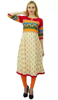 Phagun Paisley Women Casual Dress Designer Cotton Kurta Этническая Anarkali 12 бежевый