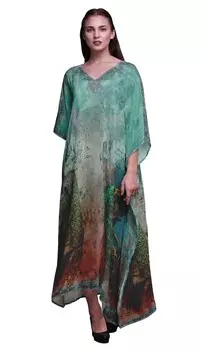 Phagun Peacock Mughal Womens Long Beach Kaftan Пляжная одежда Бикини Coverup Maxi 4X-5X аквамарин