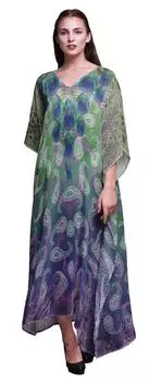 Phagun Пейсли Этнические дамы Kaftan Holiday Loungewear Maxi Dress Beach 4X-5X бирюзовый зеленый