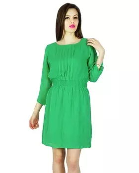 Phagun повседневное летнее платье, однотонное, короткое, с длинным рукавом, женское пляжное 14 салатный