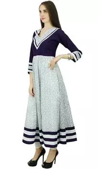 Phagun Quatrefoil Cotton Kurta Этническое дизайнерское платье-туника Anarkali Kurti 10 покинуть белый