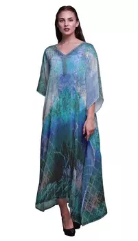 Phagun Quatrefoil Mughal Long Caftan Maxi Dress Beach Swimwear Cover up Womens 4X-5X персиковый