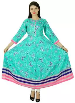 Phagun Rayon Цветочные болливудские этнические дизайнерские повседневные женские платья-туники Kurti 10 аква голубой
