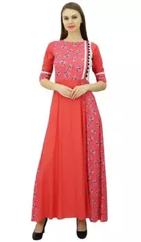 Phagun Rayon Дизайнерское платье Kurti длиной до пола, женская этническая индийская туника, длинная расклешенная Anarkali 10 лососевый