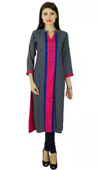 Phagun Rayon Dotted Bollywood Kurta Women Ethnic Kurti Casual Tunic Dress 10 чёрный