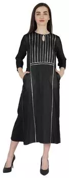 Phagun Rayon Gota Patti Long Designer Kurti For Жен. Индийская этническая одежда Однотонный 3XL чёрный