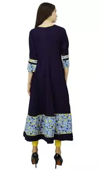 Phagun Rayon Kurta Этническое болливудское дизайнерское платье-туника Kurti с цветочным принтом 10 синий