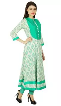 Phagun Rayon Kurta Этническое дизайнерское повседневное платье Kurti Damask Women Tunic Dress 14 покинуть белый
