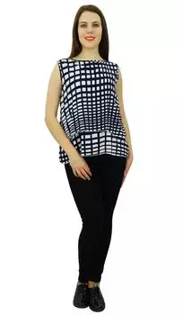 Phagun Rayon Курта с геометрическим принтом Топ без рукавов Короткая женская одежда Курти 10 темно-синий