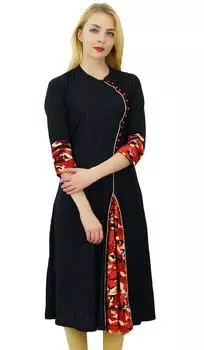 Phagun Rayon Solid Pattern Kurti Этнический дизайнер Женское повседневное платье Kurta 10 чёрный