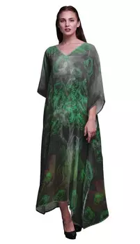 Phagun Rose & Skull Ladies Kaftan Holiday Loungewear Maxi Dress Beach 4X-5X зелёный