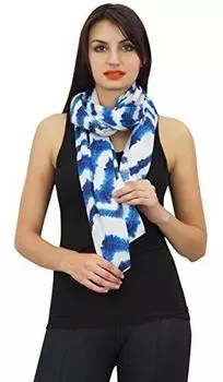Phagun Shibori Print Women Indigo Blue Cotton Voile Long Stole Wrap Шарф 28 x 72 Inches синий