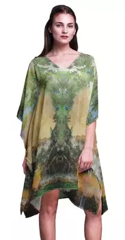 Phagun Short Caftan Midi Dress Beach Swimwear Cover up Womens Kaftan 4X-5X бежевый