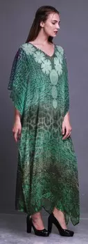 Phagun Snake Animal Skin Beach Kaftan Bikini Cover up Womena s Maxi Dress Long 4X-5X зелёный