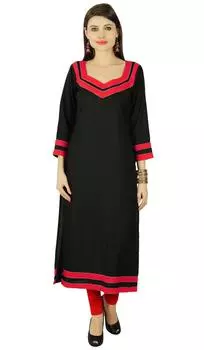 Phagun Solid Kurta Women Ethnic Rayon Kurti Bollywood Top Tunic Dress 10 красный