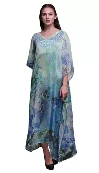Phagun Sparrow Bird Long Caftan Maxi Dress Beach Swimwear Cover up Womens 4X-5X средний синий