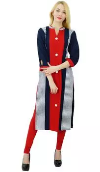 Phagun Stripe Kurta 3 4 рукава Хлопок Этнический дизайнер Курти Женская одежда Платье 14 разноцветный