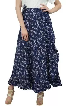 Phagun темно-синее платье с принтом шибори, женское хлопковое поясное платье с запахом и оборками One Size темно-синий