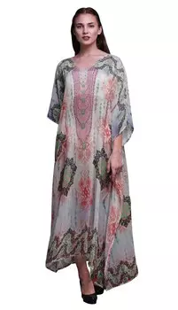 Phagun Tie & Dye Shibori Ladies Plus Size Kaftan Summer Wear Beach Coverup Кимоно 4X-5X средний синий